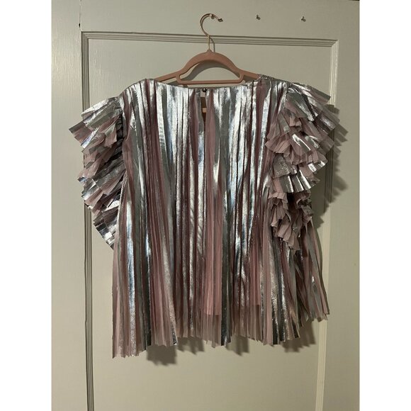 NWOT By Anthropologie Flutter-Sleeve Foil Pleated Top - Picture 5 of 9